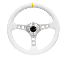 Load image into Gallery viewer, NRG Reinforced Steering Wheel (350mm / 3in. Deep) White Leather w/Silver Spoke &amp; Single Yellow Mark
