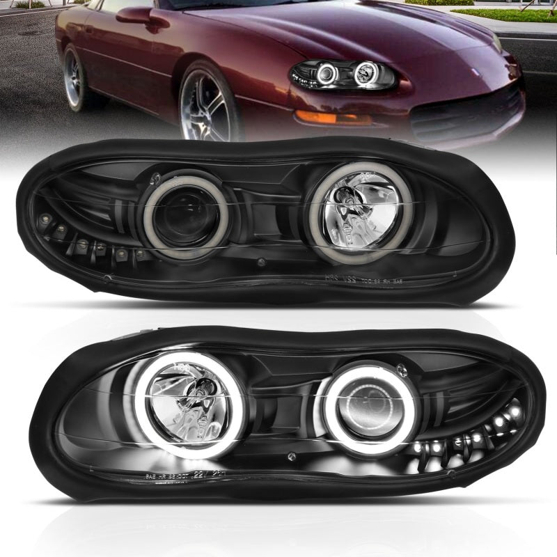ANZO 1998-2002 Chevrolet Camaro Projector Headlights w/ Halo Black - GTR Auto