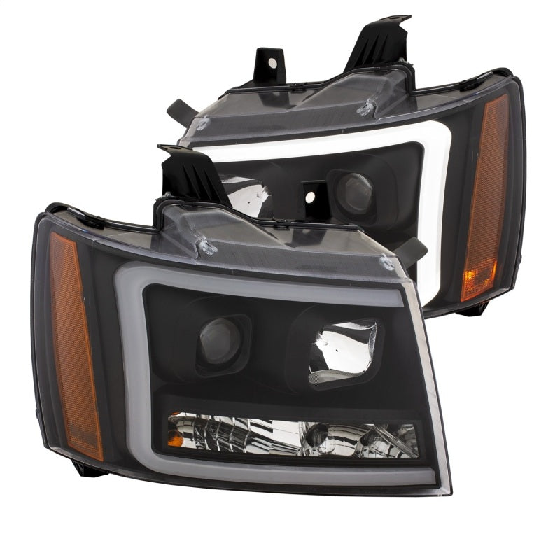 ANZO 07-14 Chevy Tahoe Projector Headlights w/ Plank Style Design Black w/ Amber - GTR Auto