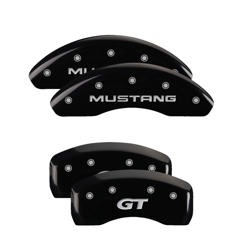 MGP 4 Caliper Covers Engraved Front Mustang Engraved Rear SN95/GT Black finish silver ch - GTR Auto