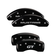 Load image into Gallery viewer, MGP 4 Caliper Covers Engraved Front Mustang Engraved Rear SN95/GT Black finish silver ch - GTR Auto