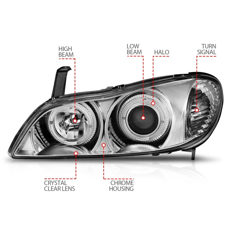 ANZO 2000-2004 Infiniti I30 Projector Headlights w/ Halo Chrome - GTR Auto