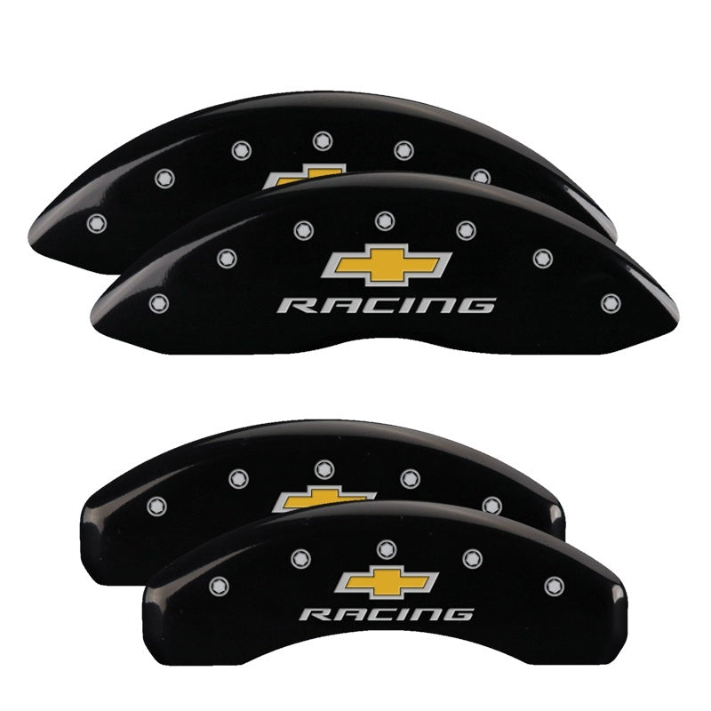MGP 4 Caliper Covers Engraved Front & Rear Chevy Racing Black Finish Silver Char 2016 Chevrolet SS - GTR Auto