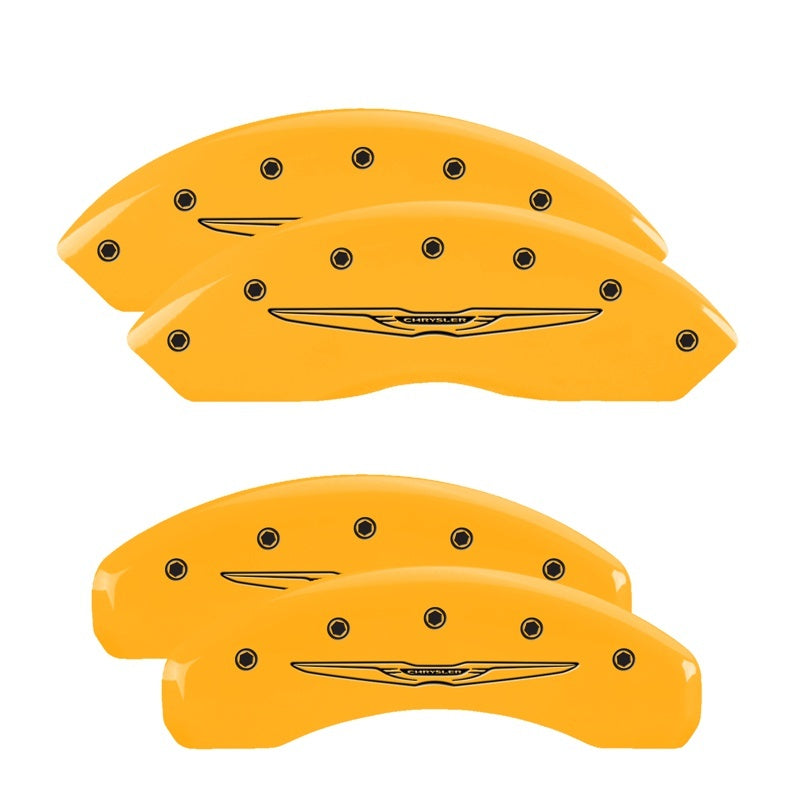 MGP 4 Caliper Covers Engraved Front & Rear Style 2/Chrysler Wing Yellow finish black ch 32021SCW2YL