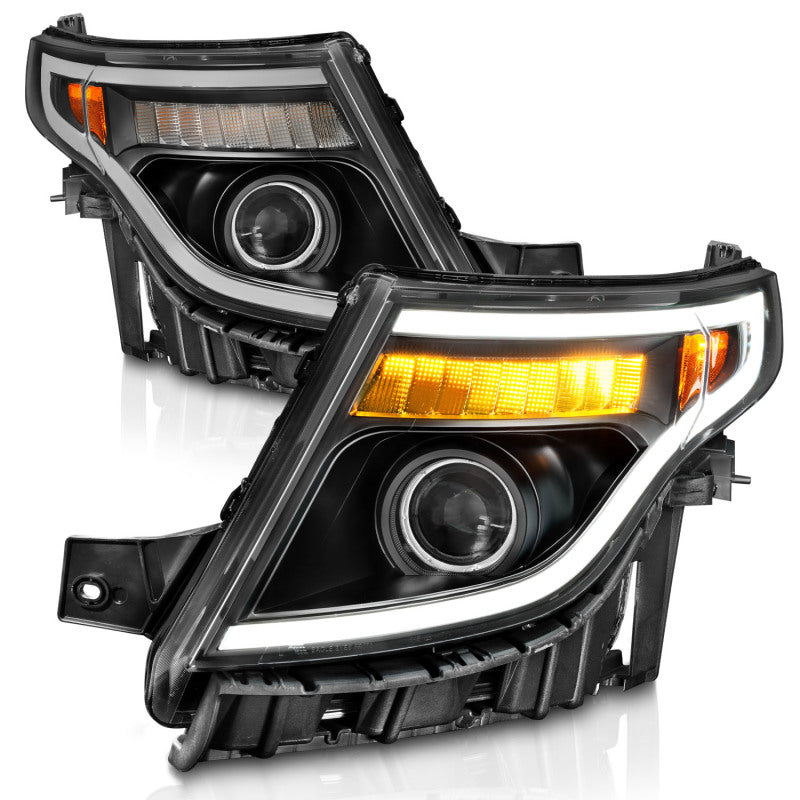 ANZO 11-15 Ford Explorer (w/Factory Halogen HL Only) Projector Headlights w/Light Bar Black Housing - GTR Auto