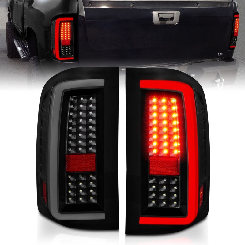 ANZO 2007-2013 Chevrolet Silverado1500/ 2500/ 3500 LED Tail Lights w/ Light Bar Black Housing Smoke - GTR Auto