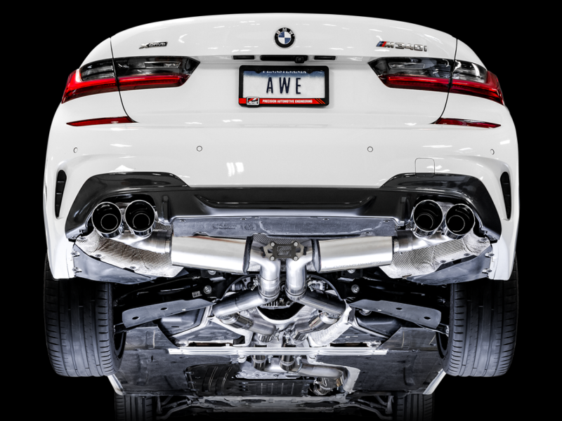 AWE Tuning 2019+ BMW M340i (G20) Non-Resonated Touring Edition Exhaust - Quad Diamond Black Tips - GTR Auto