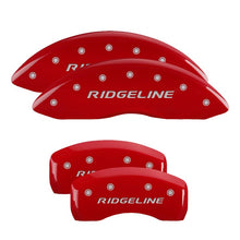 Load image into Gallery viewer, MGP 4 Caliper Covers Engraved Front &amp; Rear Ridgeline Red Finish Silver Char 2017 Honda Ridgeline