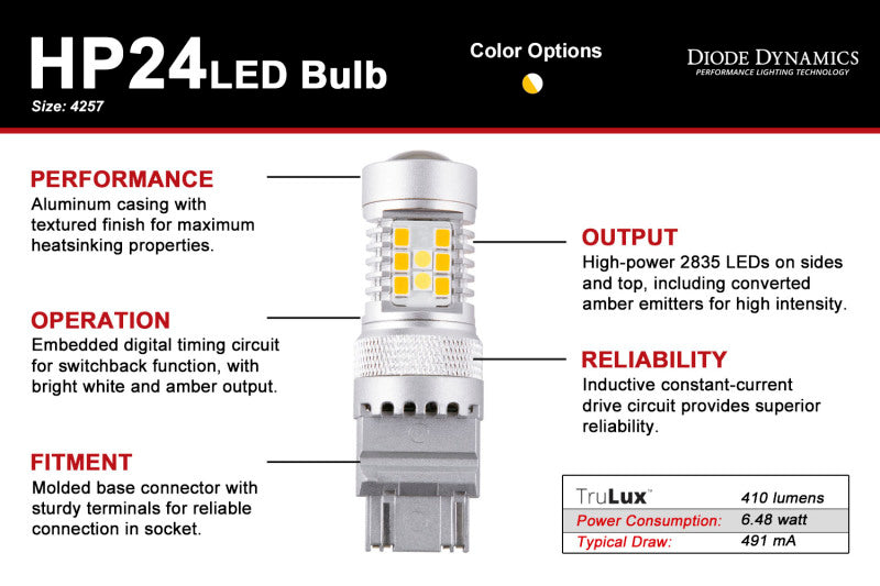 Diode Dynamics 4257 HP24 LED Bulb - Cool - White Switchback (Pair) - GTR Auto