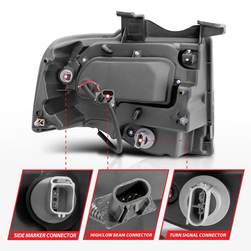 ANZO 2007-2014 Ford Expedition Projector Headlights w/ Halo Black - GTR Auto