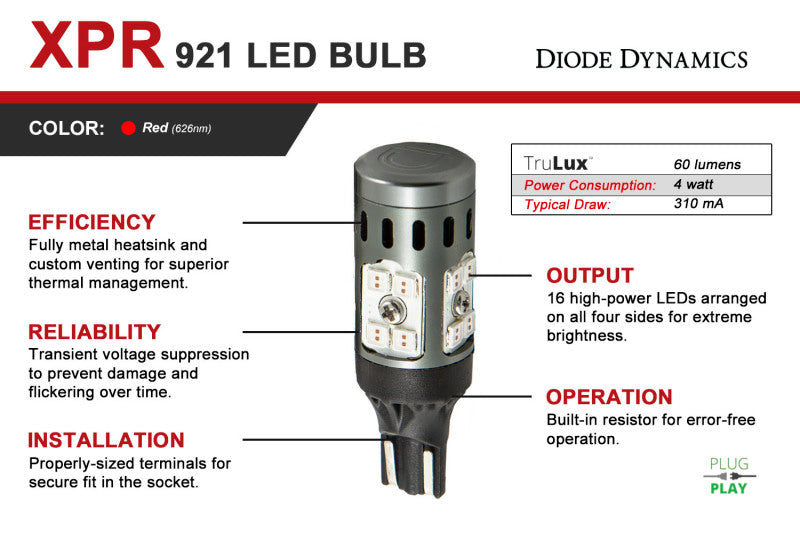 Diode Dynamics 921 XPR LED Bulb - Red (Pair) - GTR Auto