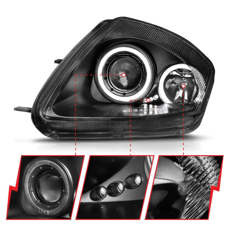 ANZO 2000-2005 Mitsubishi Eclipse Projector Headlights w/ Halo Black - GTR Auto