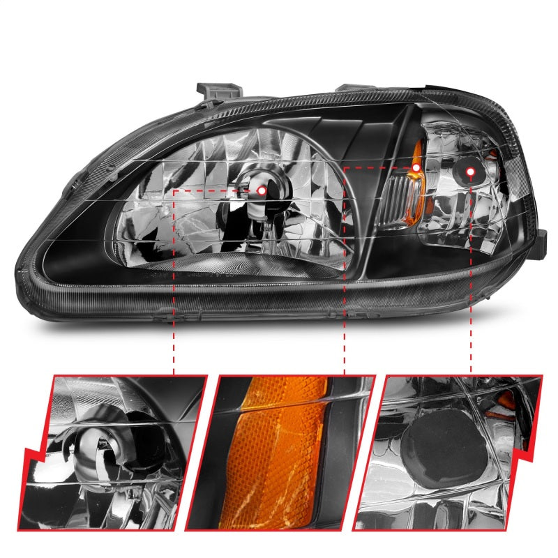 ANZO 1999-2000 Honda Civic Crystal Headlights Black - GTR Auto