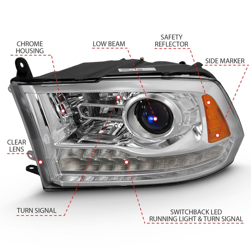 ANZO 2009-2018 Dodge Ram 1500 Projector Plank Style Switchback H.L Halo Chrome Amber (OE Style) - GTR Auto