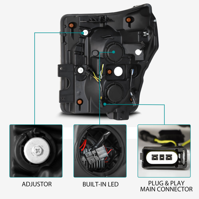 AlphaRex 11-16 Ford F-350 SD LUXX LED Proj Headlights Plank Style Alpha Blk w/Activ Light/Seq Signal - GTR Auto