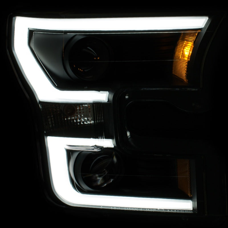 ANZO 2015-2017 Ford F-150 Projector Headlights w/ Plank Style Switchback Black w/ Amber - GTR Auto