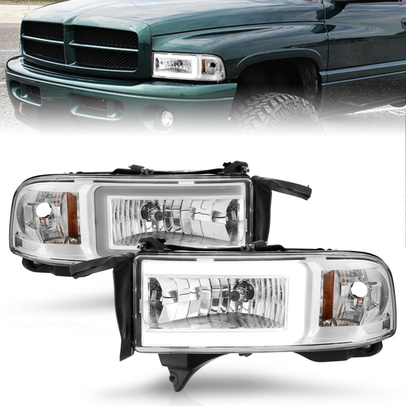 ANZO 94-02 Dodge RAM Crystal Headlight - w/ Light Bar Chrome Housing - GTR Auto