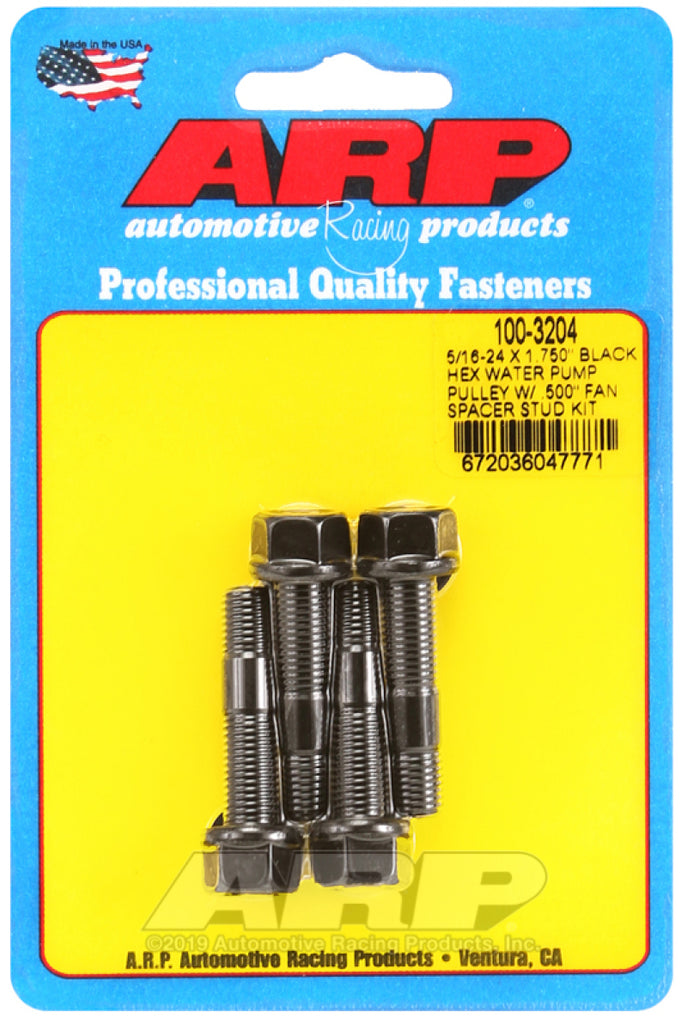 ARP 5/16-24 X 1.750 Black Hex Water Pump Pulley w/ .500in Fan Spacer Stud Kit - GTR Auto