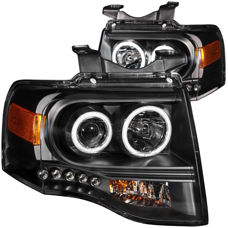 ANZO 2007-2014 Ford Expedition Projector Headlights w/ Halo Black - GTR Auto