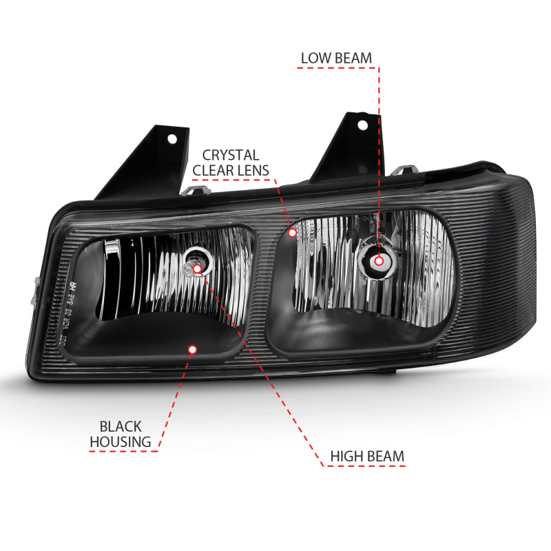 ANZO 2003-2017 Chevy Express Crystal Headlight Black - GTR Auto