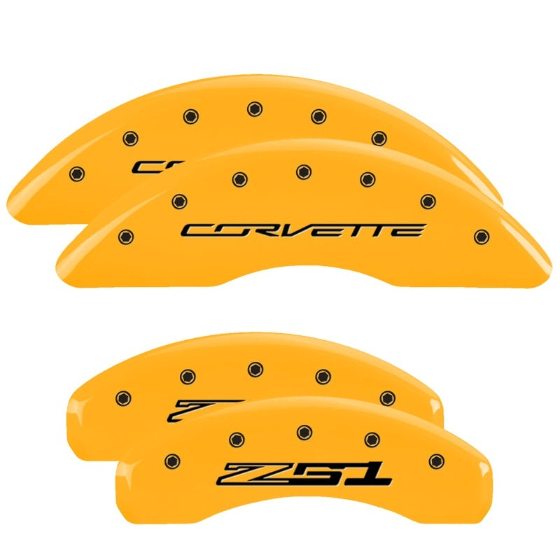 MGP 4 Caliper Covers Engraved Front Corvette C7 Engraved Rear Z51/2015 Yellow finish black ch - GTR Auto
