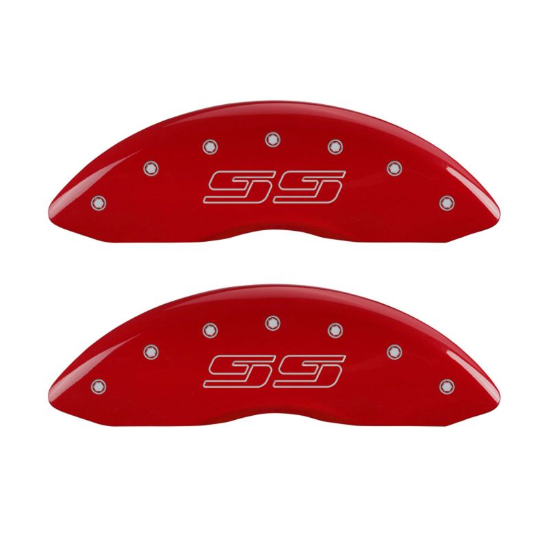 MGP 4 Caliper Covers Engraved Front & Rear Avalanche style/SS Red finish silver ch - GTR Auto