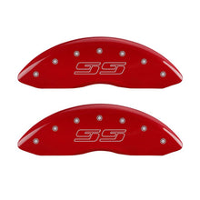 Load image into Gallery viewer, MGP 4 Caliper Covers Engraved Front &amp; Rear Avalanche style/SS Red finish silver ch - GTR Auto