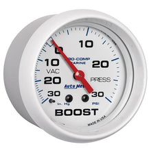Load image into Gallery viewer, Autometer Marine White Gauge 2-5/8in Mechanical Vacuum/Boost Gauge 30INHG-30PSI 200775