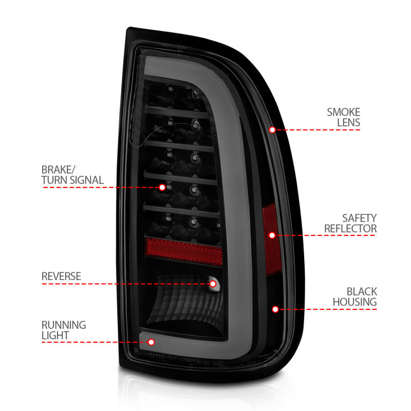 ANZO 00-06 Toyota Tundra (Std. Bed/Reg Cab) LED Taillights w/Light Bar Black Housing Smoke Lens - GTR Auto