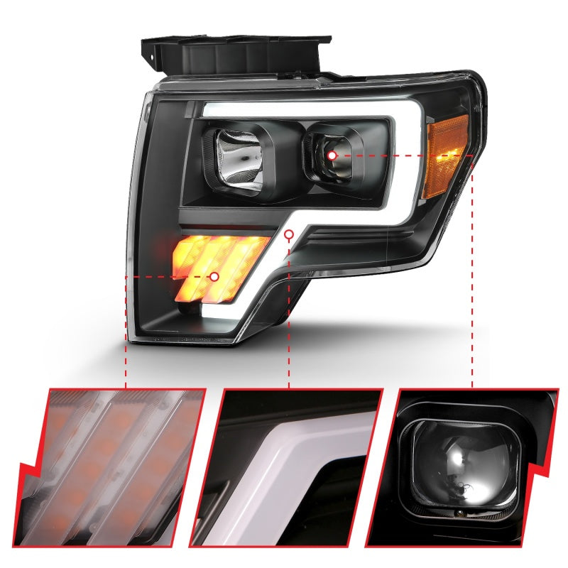 ANZO 2009-2014 Ford F-150 Projector Light Bar G4 H.L. Black Amber - GTR Auto