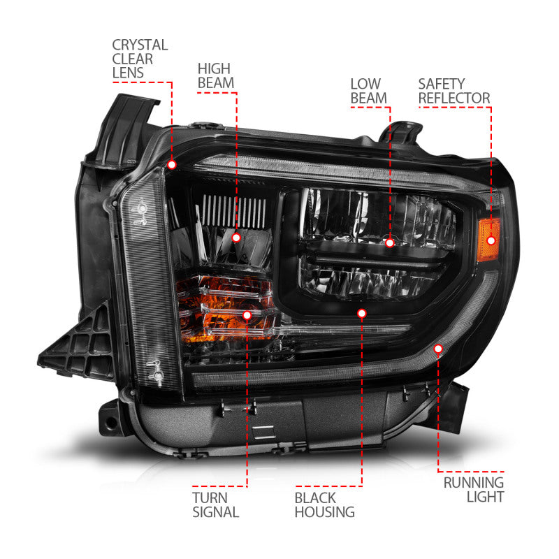 ANZO 14-21 Toyota Tundra (OE Halogen w/LED DRL) LED Crystal Headlights w/ Switchback &amp; DRL - Blk - GTR Auto