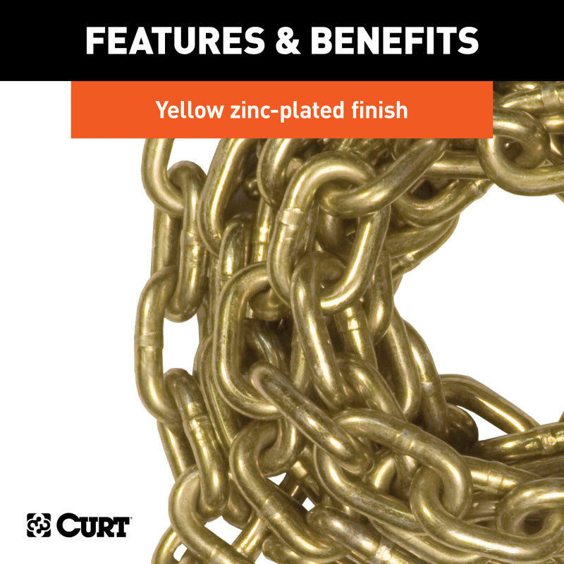 Curt 16ft Transport Binder Safety Chain w/2 Clevis Hooks (26400lbs Yellow Zinc)