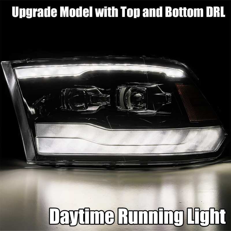 AlphaRex 09-18 Dodge Ram 1500HD LUXX LED Proj Headlights Plnk Style Blk w/Activ Light/Seq Signal/DRL - GTR Auto