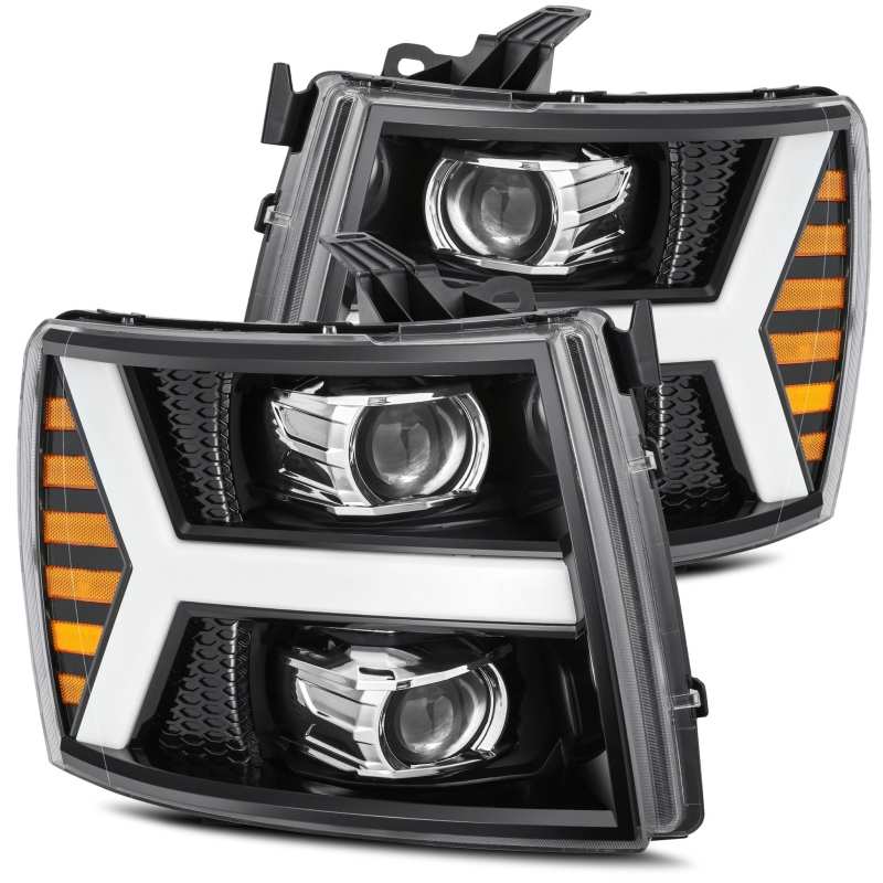AlphaRex 07-13 Chevy 1500HD PRO-Series Proj Headlight Plank Style Gloss Blk w/Activ Light/Seq Signal - GTR Auto