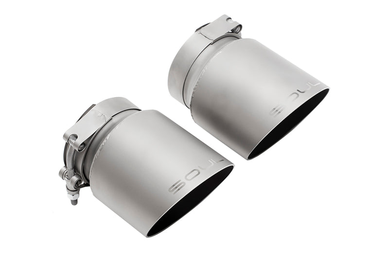 SOUL 17-19 Porsche 991.2 Carrera (w/ PSE) Bolt On Exhaust Tips - 4in Slash Cut Sig Satin Tips