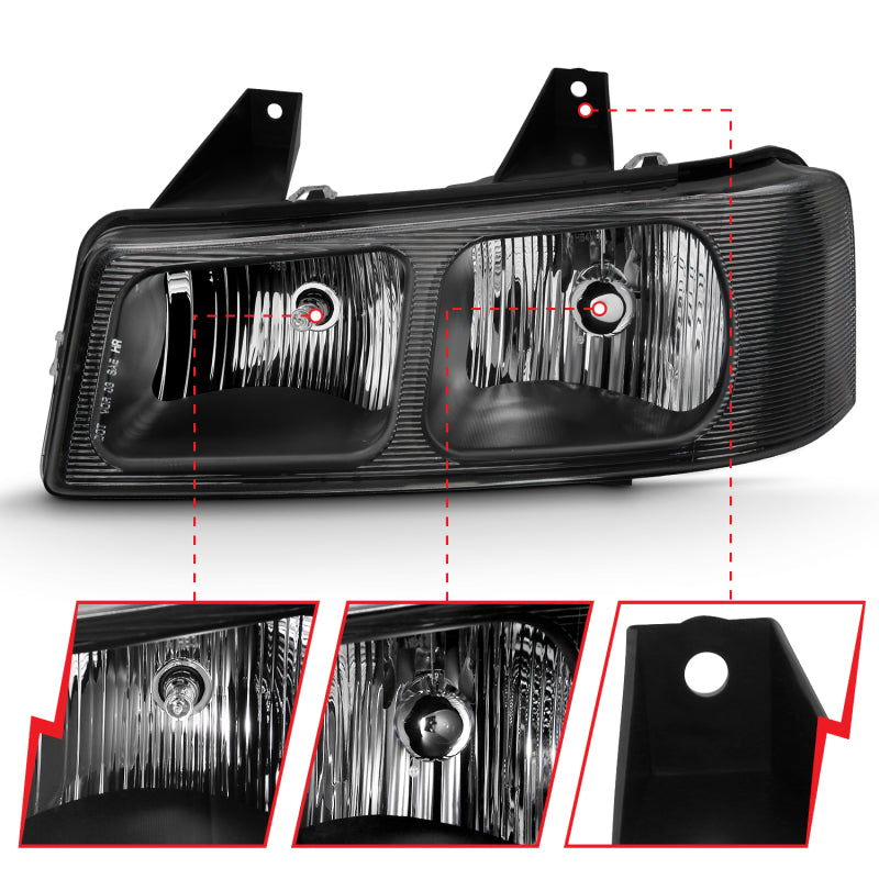 ANZO 2003-2017 Chevy Express Crystal Headlight Black - GTR Auto