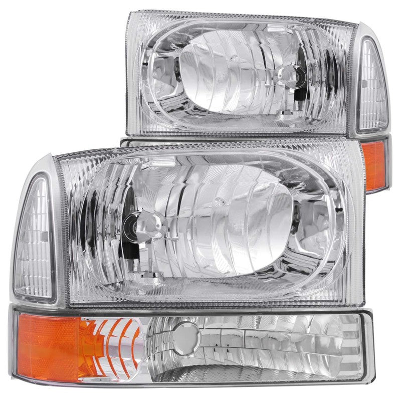 ANZO 2000-2004 Ford Excursion Crystal Headlights Chrome w/ Corner Lights 2pc - GTR Auto