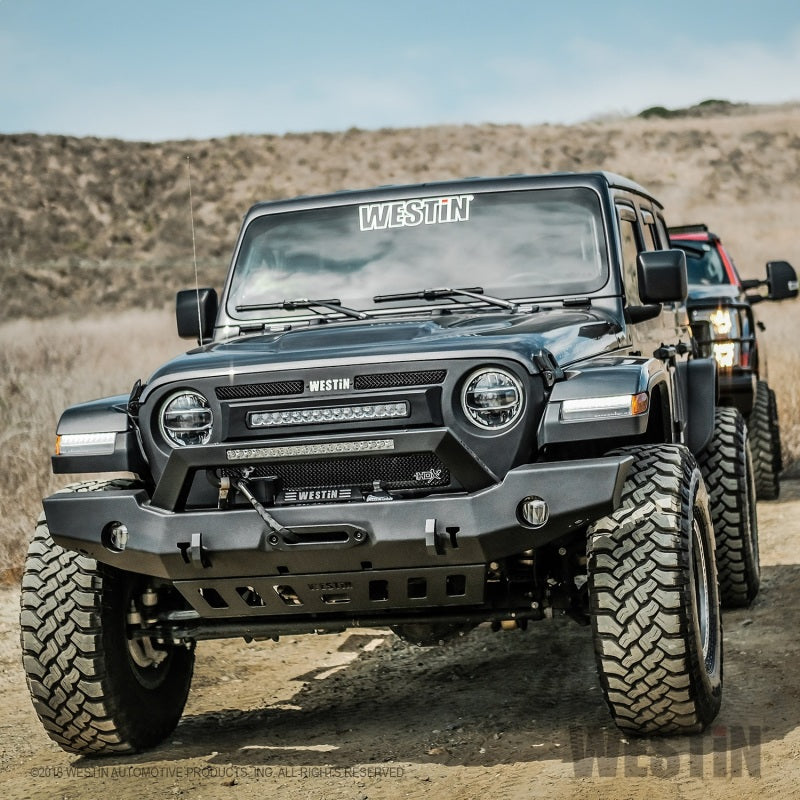 Westin 18-20 Jeep Wrangler WJ2 Full Width Front Bumper w/LED Light Bar Mount Textured Black - GTR Auto