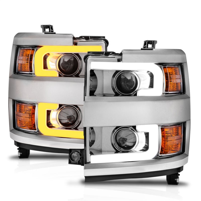 ANZO Projector Headlights 15-17 Chevrolet Silverado 2500HD / 3500HD Chrome w/ Chrome Rim - GTR Auto