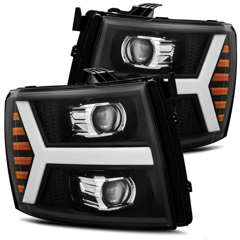 AlphaRex 07-13 Chevy 1500HD PRO-Series Proj Headlight Plank Style Matte Blk w/Activ Light/Seq Signal - GTR Auto