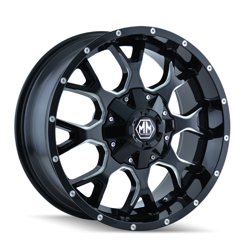 Mayhem 8015 Warrior 18x9 / 5x150 BP / 18mm Offset / 110mm Hub Black w/ Milled Spokes Wheel - GTR Auto