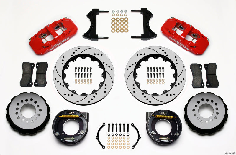 Wilwood AERO4 Rear P-Brake Kit 14.00in Drilled Red Chevy C-10 2.42 Offset 5-lug - GTR Auto