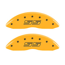 Load image into Gallery viewer, MGP 4 Caliper Covers Engraved Front &amp; Rear Avalanche SS Yellow Finish Black Char 2000 Chevy Tahoe