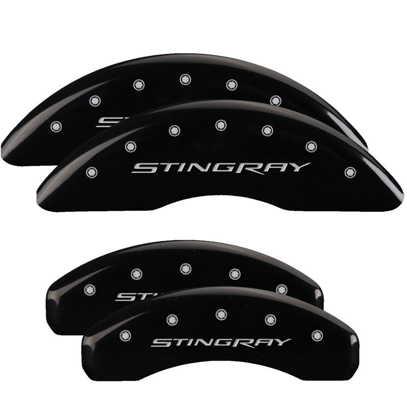 MGP 4 Caliper Covers Engraved Front & Rear Stingray Black finish silver ch - GTR Auto