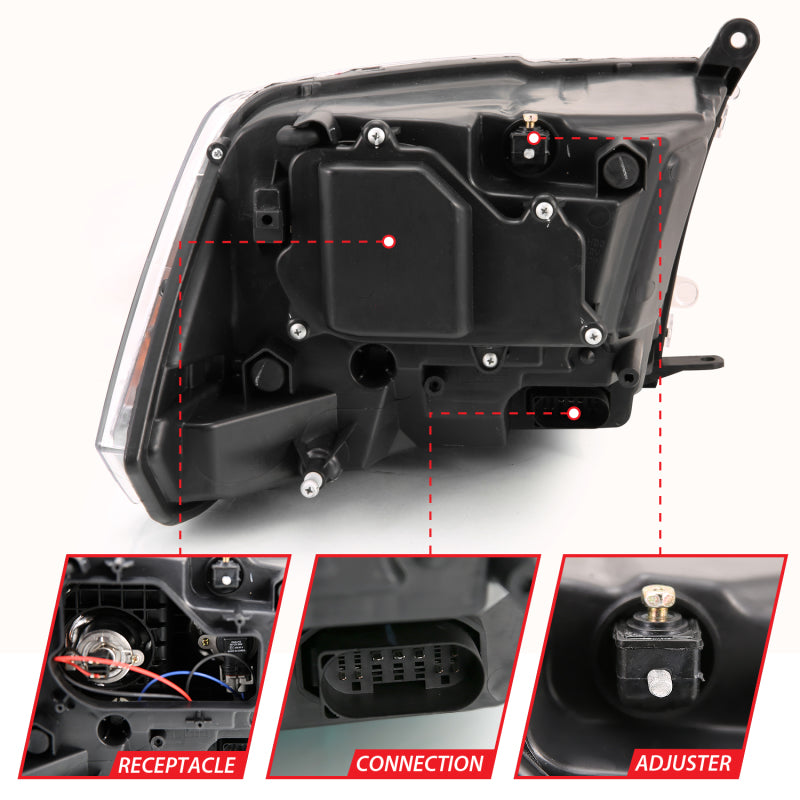 ANZO 2009-2018 Dodge Ram 1500 Projector Plank Style Switchback H.L Halo Chrome Amber (OE Style) - GTR Auto