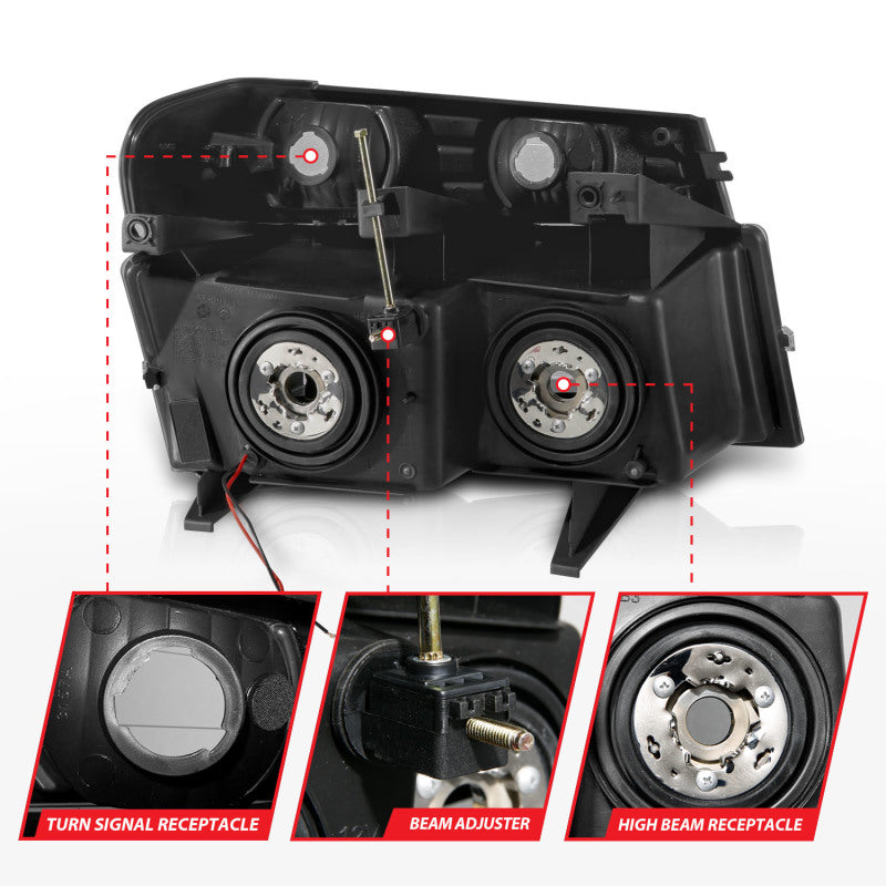 ANZO 04-12 GM Colorado/Canyon/I-Series Crystal Headlights - w/ Light Bar Black Housing 4pcs - GTR Auto
