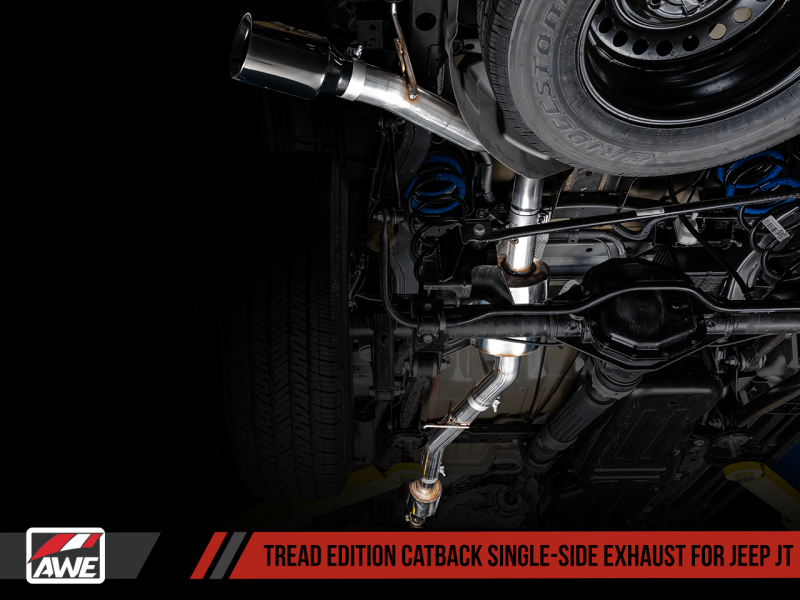 AWE Tuning 20-21 Jeep Gladiator JT 3.6L Tread Edition Cat-Back Single Side Exhaust - Diamond Blk Ti - GTR Auto
