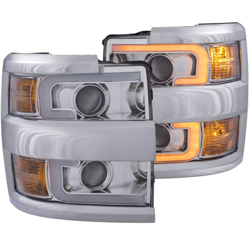 ANZO Projector Headlights 15-17 Chevrolet Silverado 2500HD / 3500HD Chrome w/ Chrome Rim - GTR Auto
