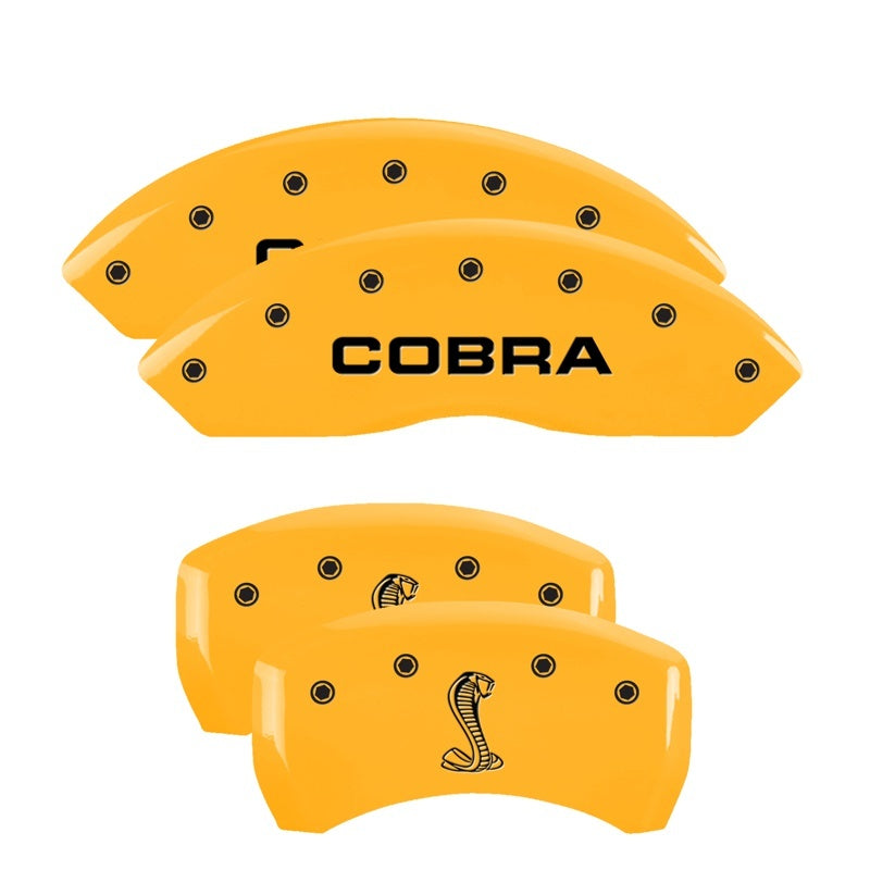 MGP 4 Caliper Covers Engraved Front Cobra Rear Snake Yellow Finish Black Char 2008 Ford Mustang - GTR Auto