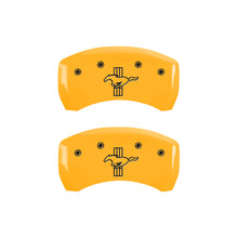 Load image into Gallery viewer, MGP 4 Caliper Covers Engraved Front Mustang Engraved Rear Bar &amp; Pony Yellow finish black ch
